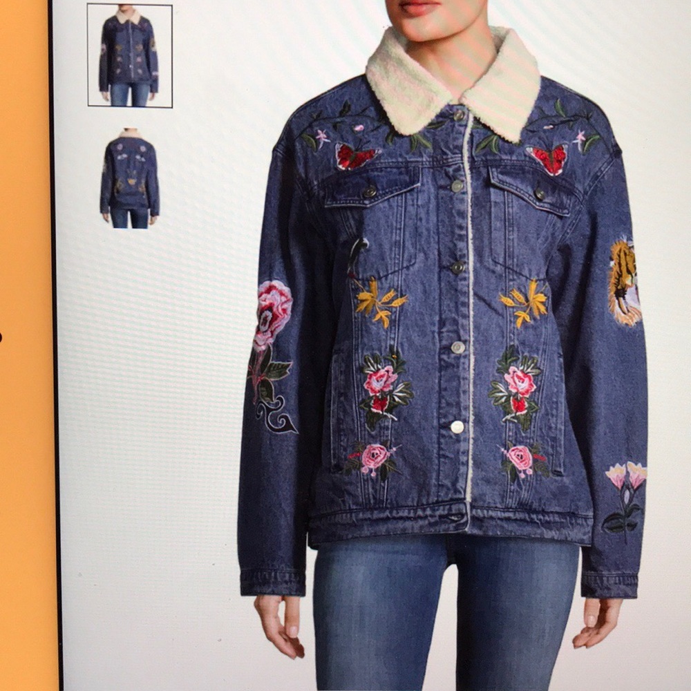 Belle Vere Embroidered shearling Denim Jacket - Picture 3 of 7